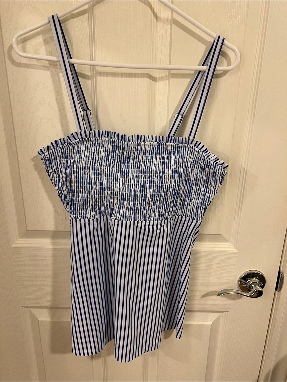 Striped Blue and White Smocked Bikini Top - Unbranded